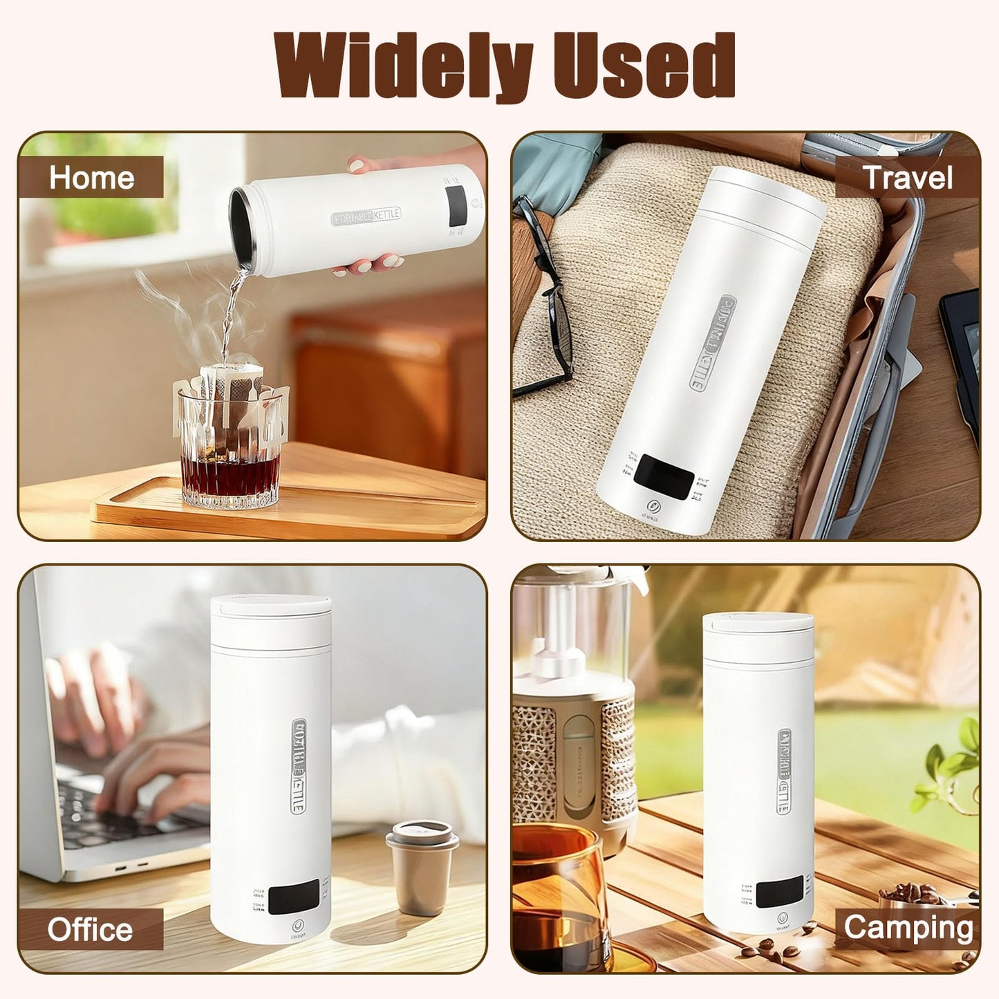 Portable Electric Kettle, Electric Travel Kettle With 4 Smart Tempe Preset, Mini Tea Kettle Leakproof Coffee Kettle with Clean Brush and Auto Shut-Off