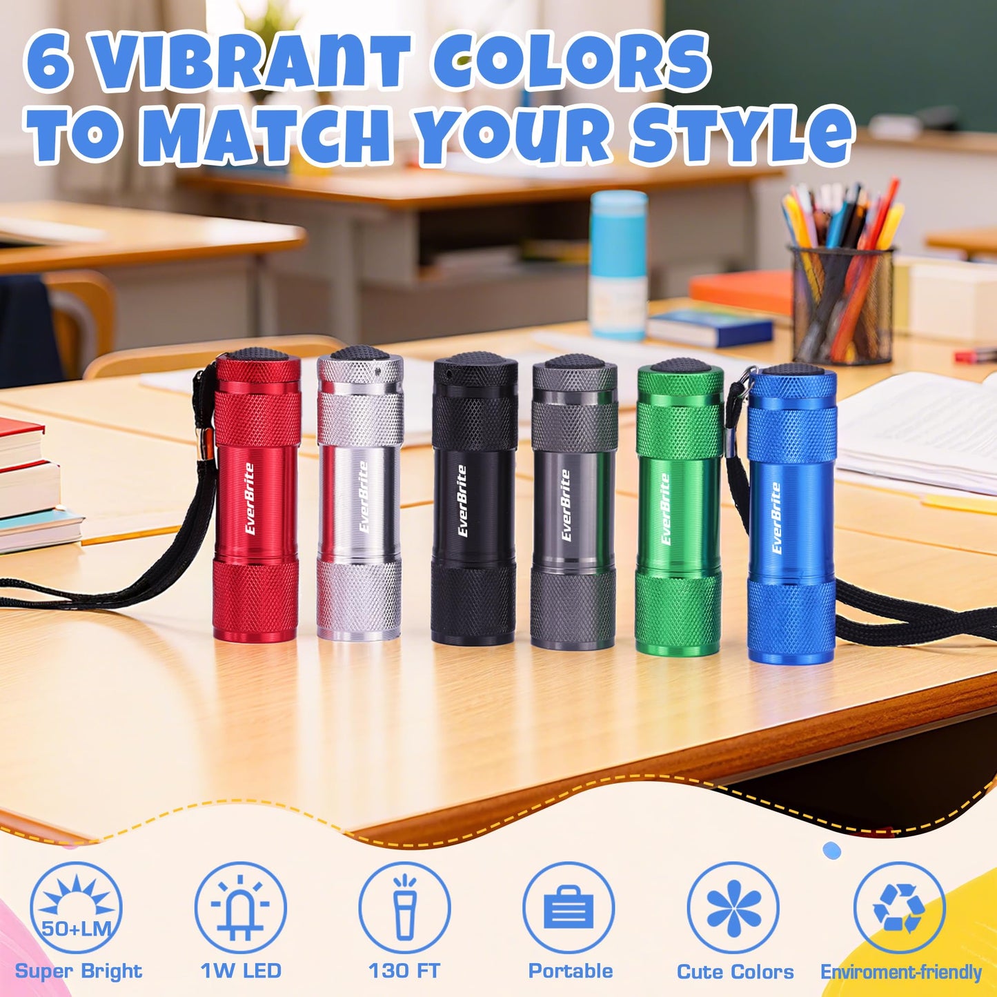EverBrite 18-Pack Mini Aluminum LED Flashlight Set Keychain Light with Lanyard Batteries Included