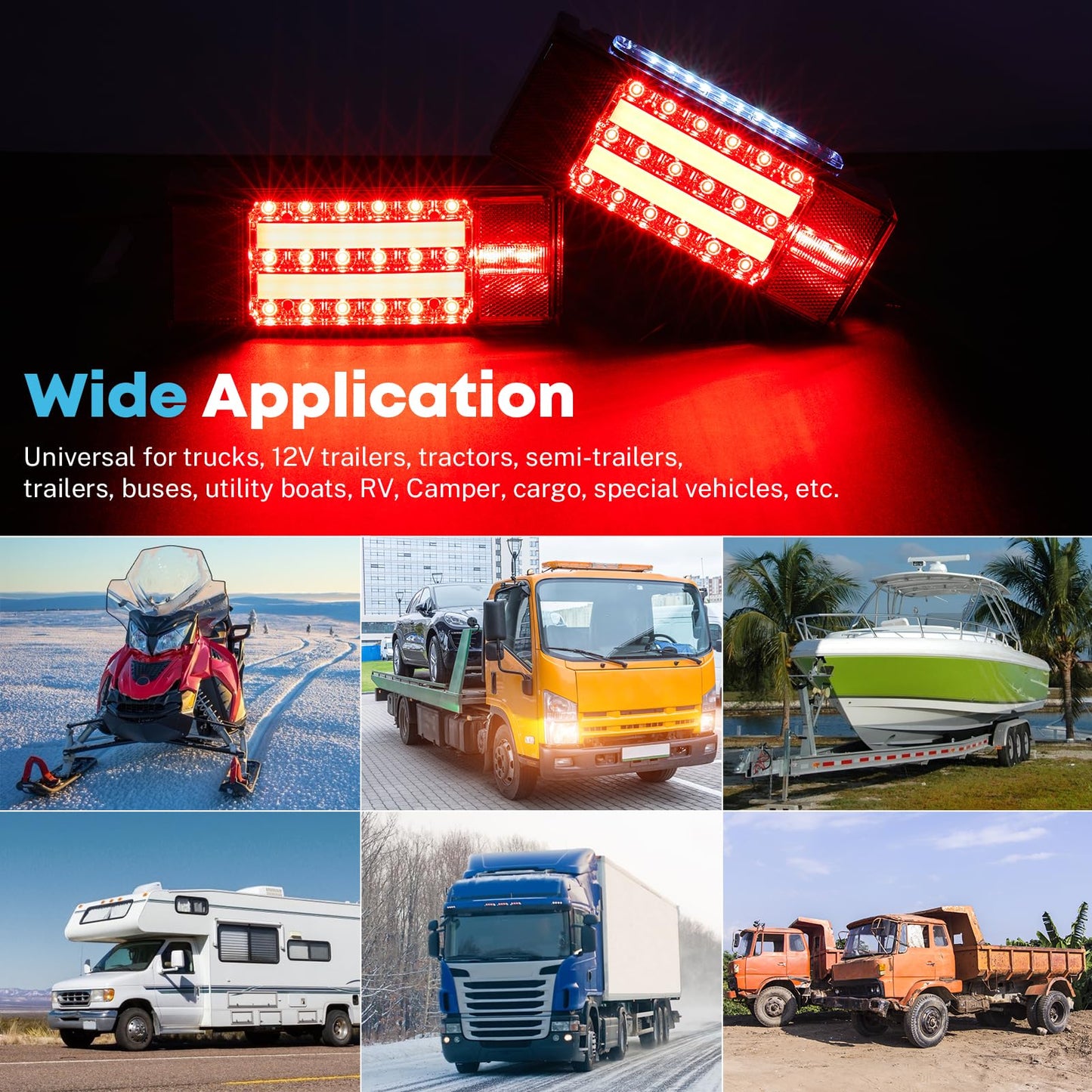 Kohree New LED Submersible Trailer Tail Light Kit, 12V LED Utility Trailer Lights DOT Approval, Submersible License Lights and Wiring Kit Combined Stop,Taillights, Turn for Boat Trailer