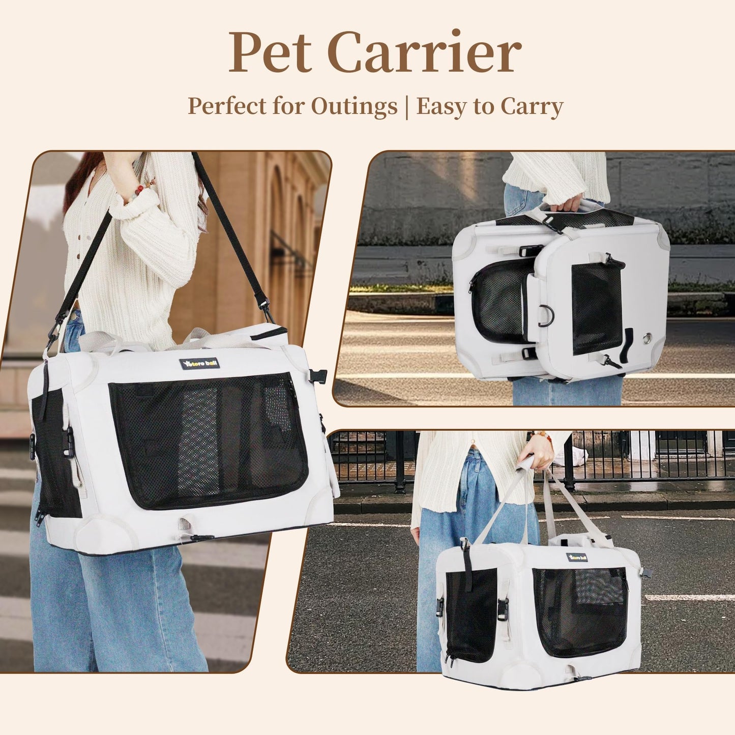 Totoro Ball Large Cat Carrier for Cats Collapsible Soft Pet XL Crate for Large/Medium Cats 15lbs+, Car Travel Portable Bag with Water Bottle Slot Ideal for Long Trips (Grey, 20.0"L x 14.0"W x 14.0"H)