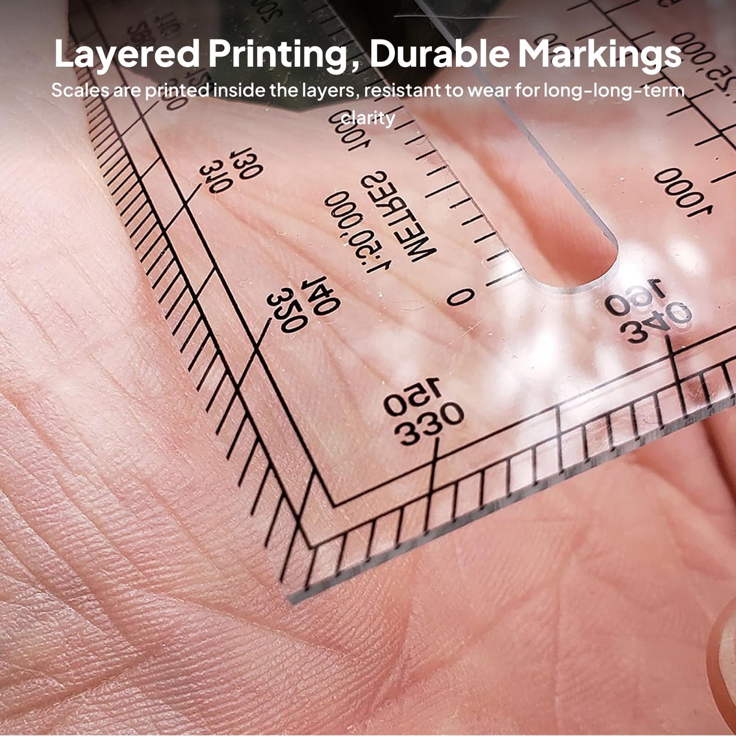 DYNWAVE Square Protractor Ruler Easy Carry Map Reading Compact Lightweight Acrylic 1:25,000 1:50,000 for Architects Engineering Measuring Map Tool