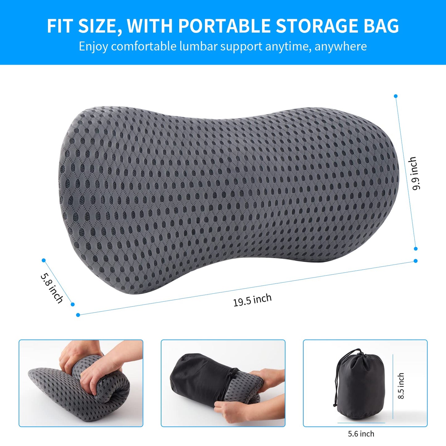 Lumbar Pillow, FOUSUPDT Memory Foam Lumbar Support Pillow for Office Chair and Car Seat, Back Support Pillow for Lower Back Pain Relief, Support Cushion Back Pillow for Sleeping, Driving(Grey)