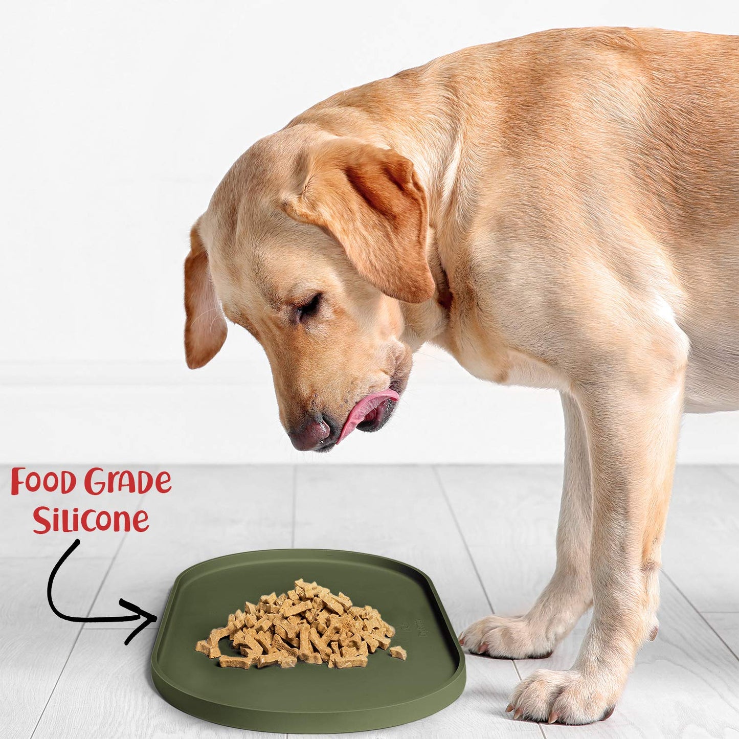 DogBuddy Dog Food Mat, Small (19x11), Large (24x14), Nonslip Pet Food Mat, Silicone Dog Bowl Mat, Washable Dog Mat for Food and Water, Waterproof Dog Food Mats for Floors (Large, Khaki Green)
