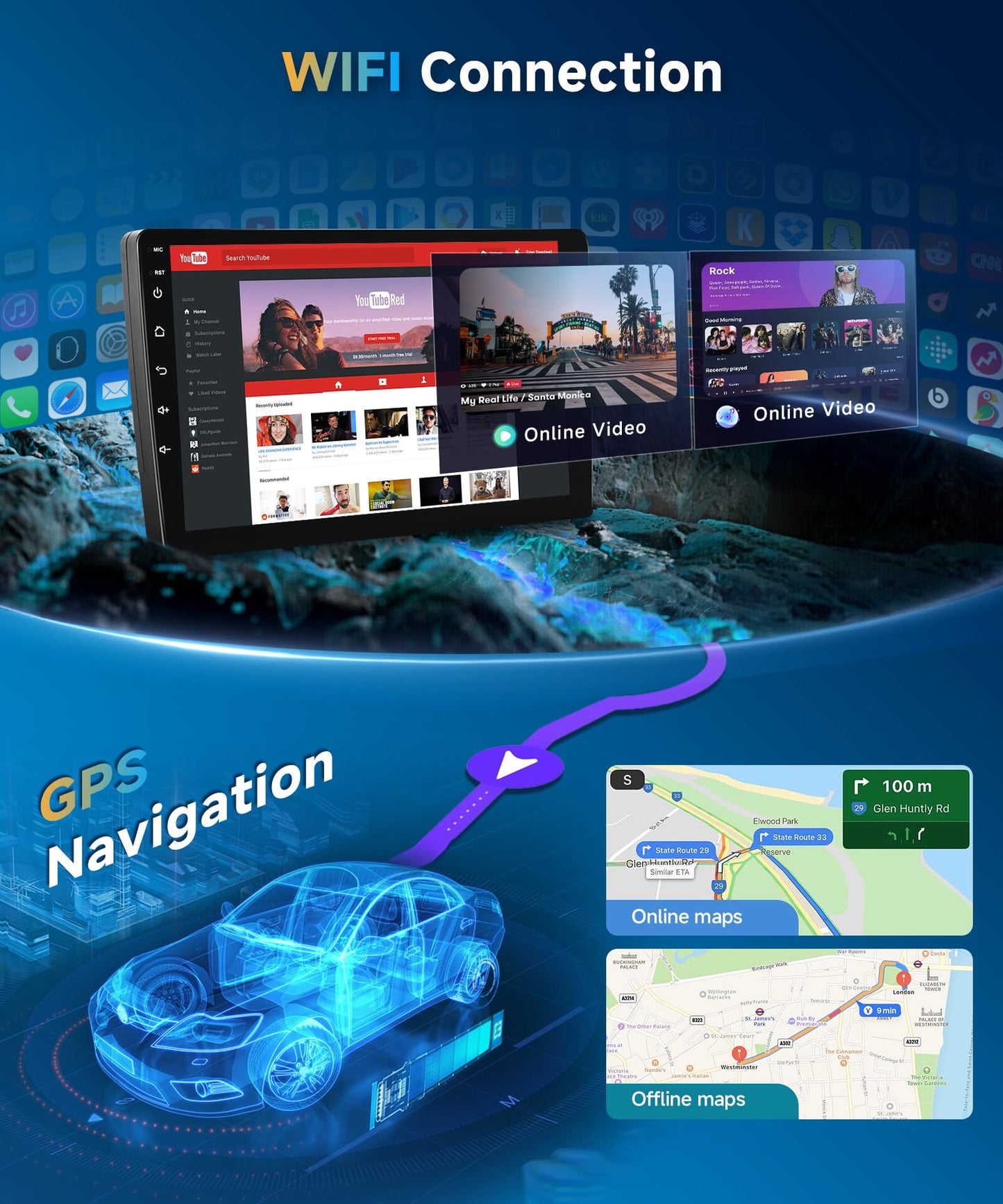 2+64G for Toyota Camry 2006-2011 Car Radio with Wireless Carplay/Android Auto,Android Car Stereo 9 Inch Touch Screen GPS,26UI,WiFi,Bluetooth,FM/RDS,EQ,Mirror Link,SWC+ Backup Camera&Mic