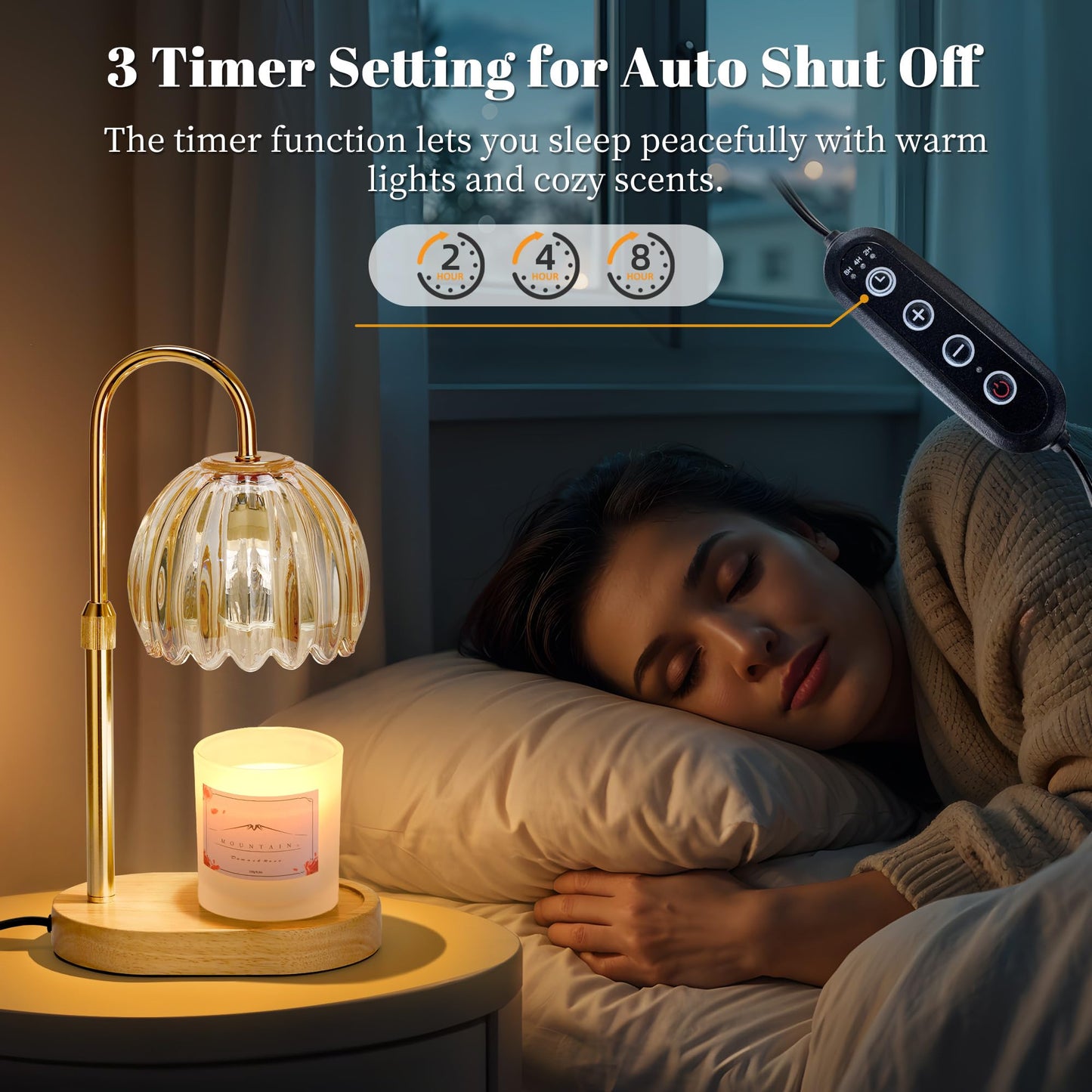 Heymirro Candle Warmer Lamp with Timer Dimmer Adjustable Height, Wax Warmer Lamp for Jar Candles with 2 Bulbs, for Home Decor, Mother's Day, Christmas Gifts for Women