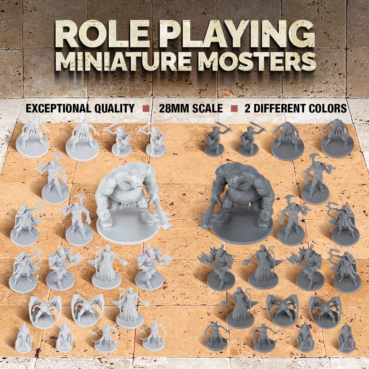38 Miniatures Fantasy Tabletop RPG Figures for Dungeons and Dragons, Pathfinder Roleplaying Games. 28MM Scaled Miniatures, 10 Unique Designs, Bulk Unpainted, Great for D&D/DND