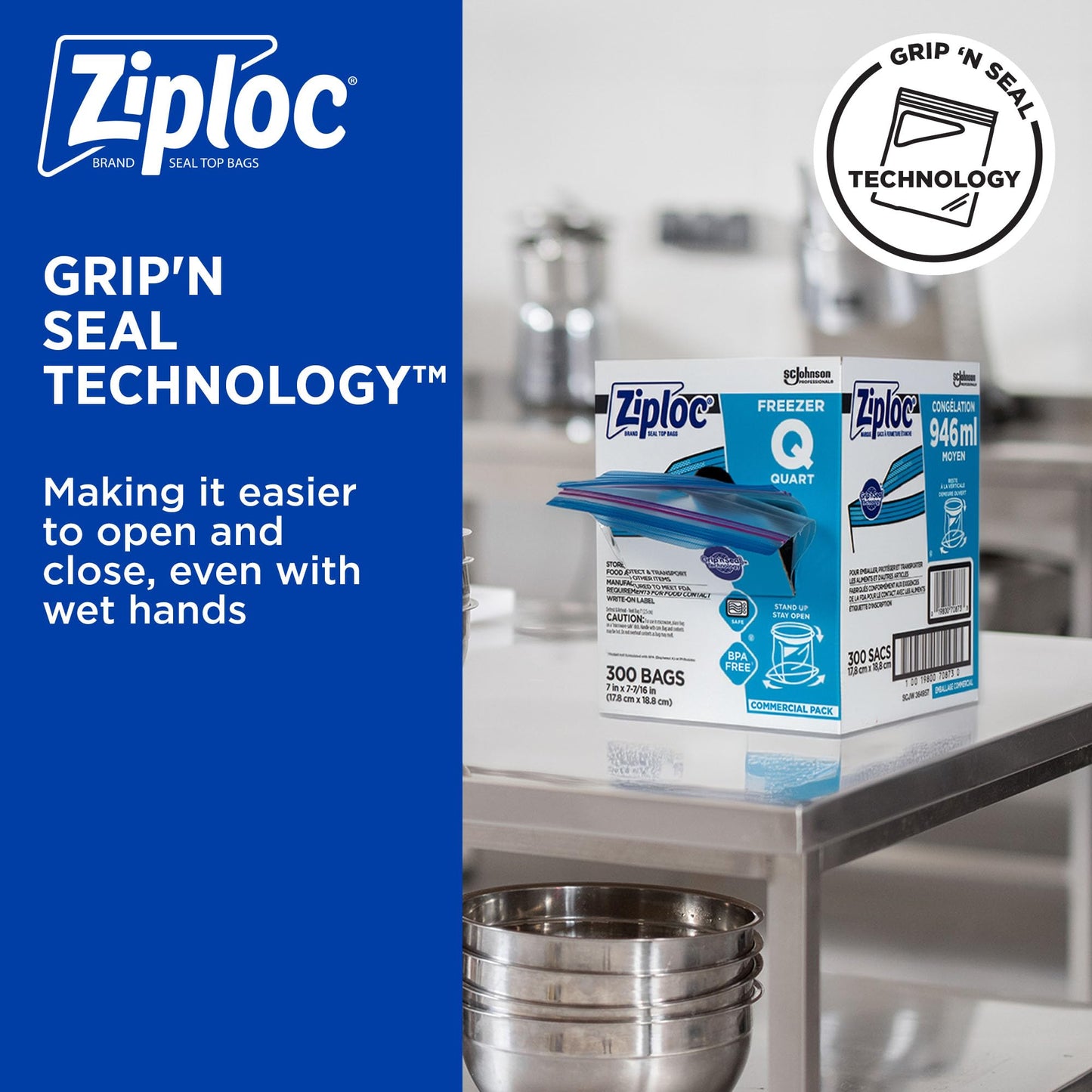 Ziploc PRO Freezer Quart 300ct, Clear (696187)