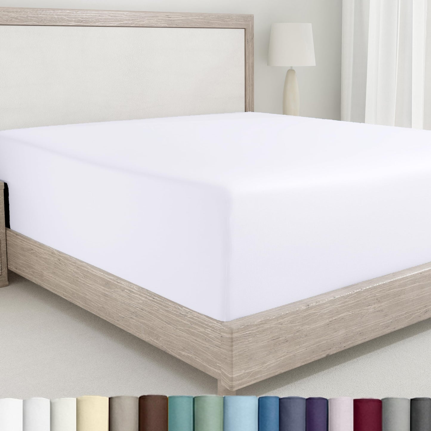 California Design Den Queen Size Fitted Sheet, 100% Cotton 400 Thread Count Sateen, Deep Pocket Queen Fitted Sheet Only, 100% Cotton Fitted Sheet Queen Size, No-Pop Off Elastic (Queen, White)