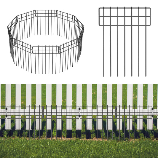 NANANARDOSO 10 Pack Animal Barrier Fence, 17 in(H) X Ft(L) No Dig Garden Decorative Fencing, Rustproof Metal Wire Panel Fence Border for Dog Rabbits Ground Stakes and Outdoor Landscape Yard Black