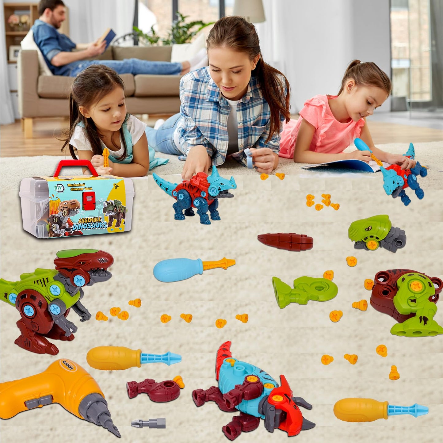 LOYUEGIYO Take Apart Dinosaur,Children Learning Construction Educational Building Dinosaur Toy for 3 4 5 6 7 Year Old Kid Boy Girl,STEM Toy Birthday Gift (1 Electric Drill&4 Hand Drill Tools)