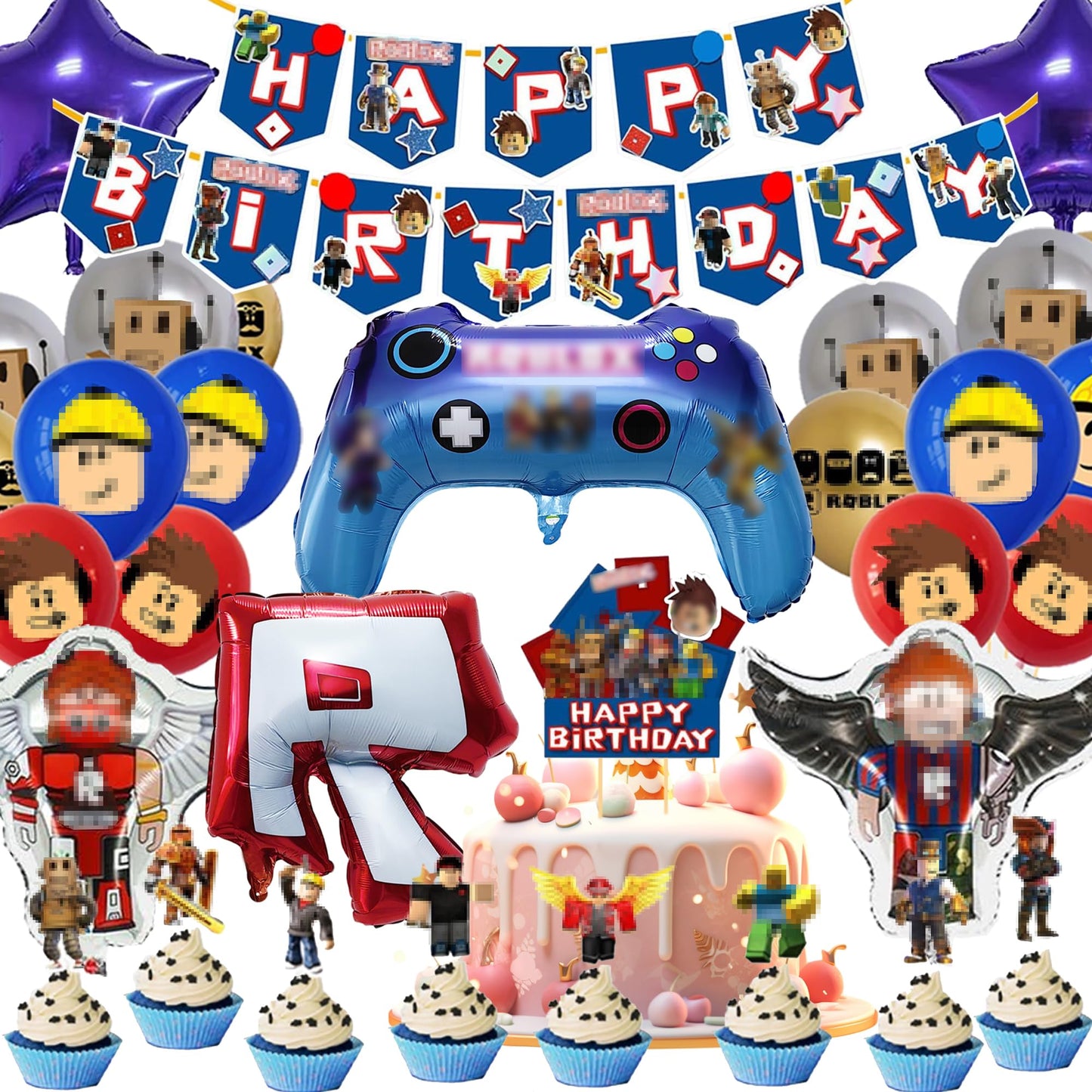 Birthday Party Decorations, Cartoon Theme Party Supplies, Including Happy Birthday Banner, Balloons, Cake & Party Decorations, 40 Pcs