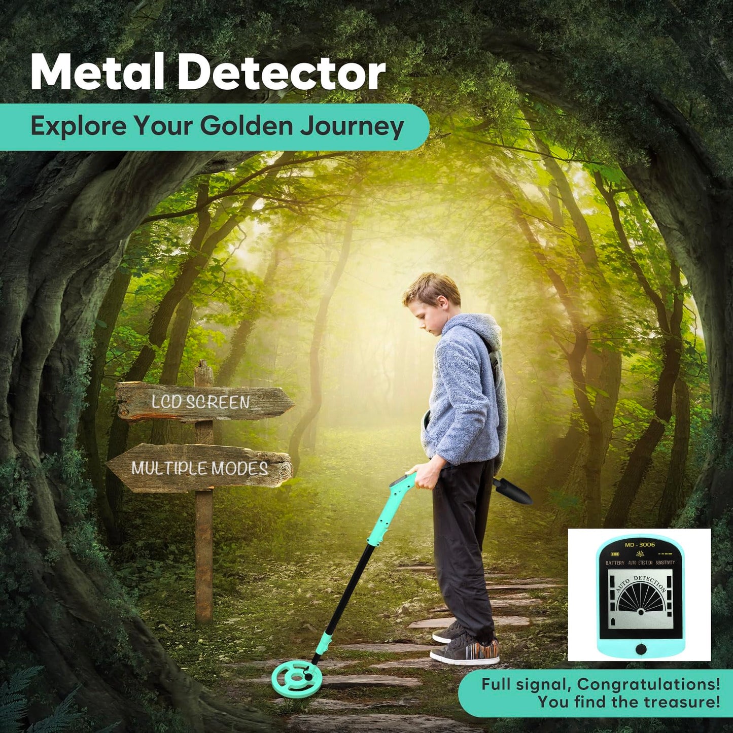 Metal Detector for Kids, iTayga Adjustable Kids Metal Detector(24"-35"), High Accuracy Coil Professional Waterproof Foldable Metal Detector, Very Lightweight(Only 0.88 Pouds) for Junior & Youth,Blue