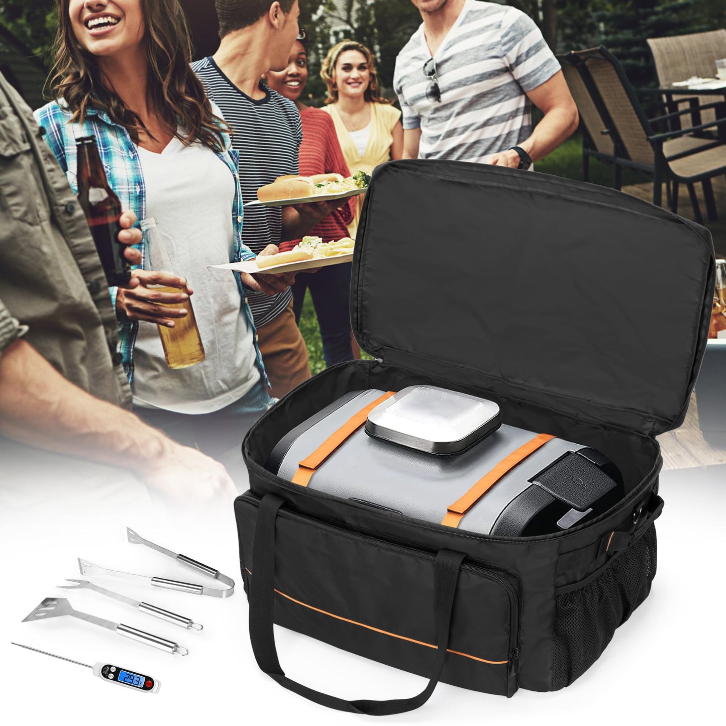HODRANT Grill Carry Bag Compatible with Ninja Woodfire Grill OG701 OG751, Outdoor Grill Cover for OG700 Series Smoker Grill, Water-resistant BBQ Storage Case for Grilling Tools & Accessories, Bag Only