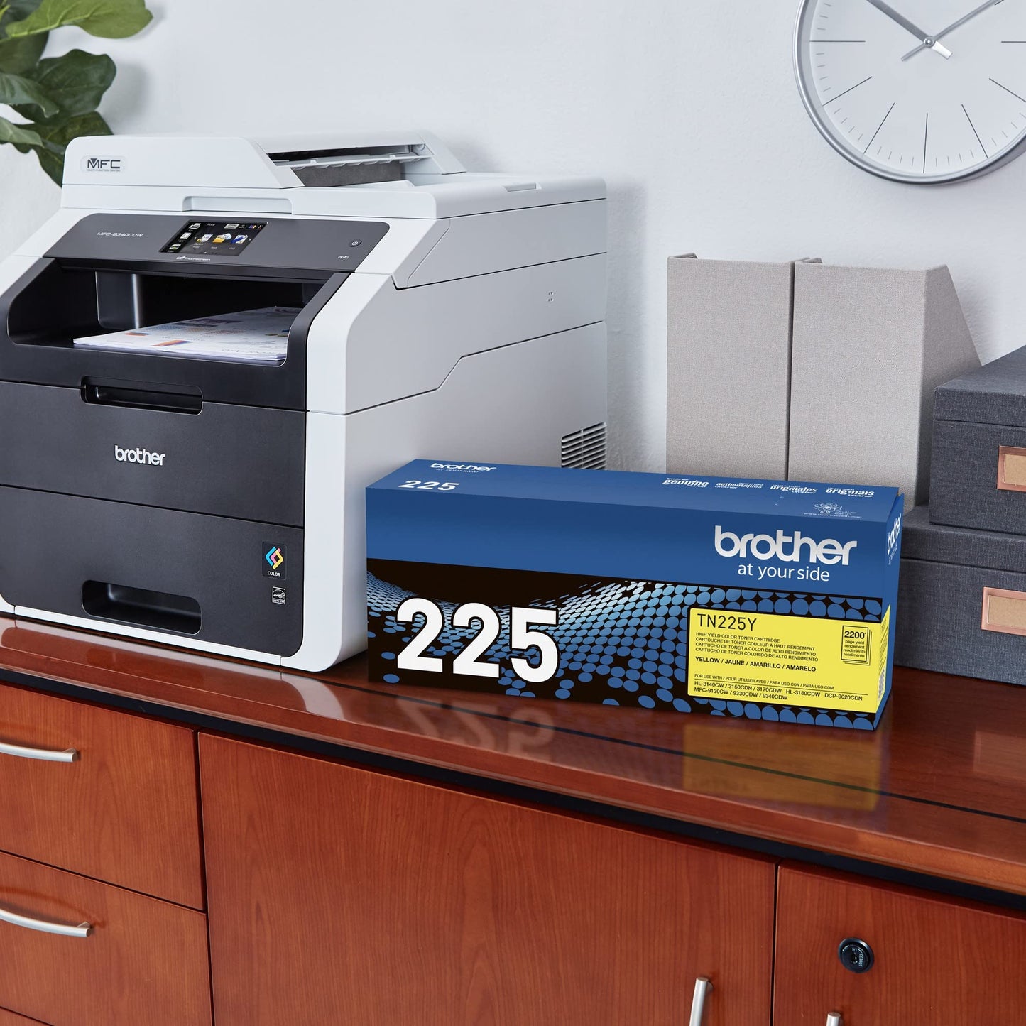 Brother original TN225Y High-Yield Yellow Toner Cartridge, higher yield for value, original toner replacement cartridges, toner for Brother laser printers HL-3140CW, HL-3170CDW, MFC-9130CW, and more