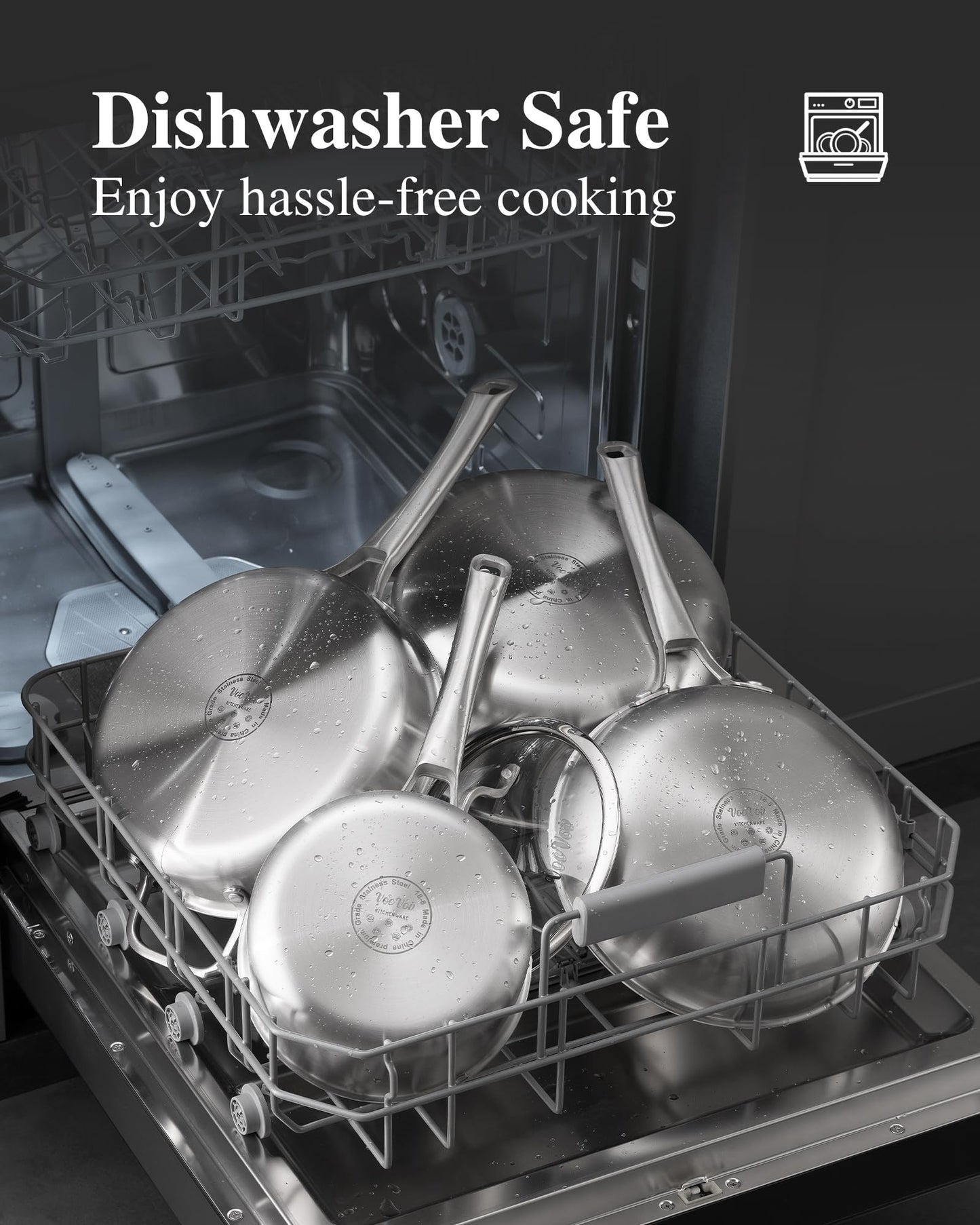 Stainless Steel Pan with Lid, 12-Inch Tri-Ply Chef's Pans, Dishwasher & Oven Safe Cookware, Ceramic and Gas Cooktops, No Chemical Coating, PFOA&PTFE Free Skillets, Compatible with All Cooktops