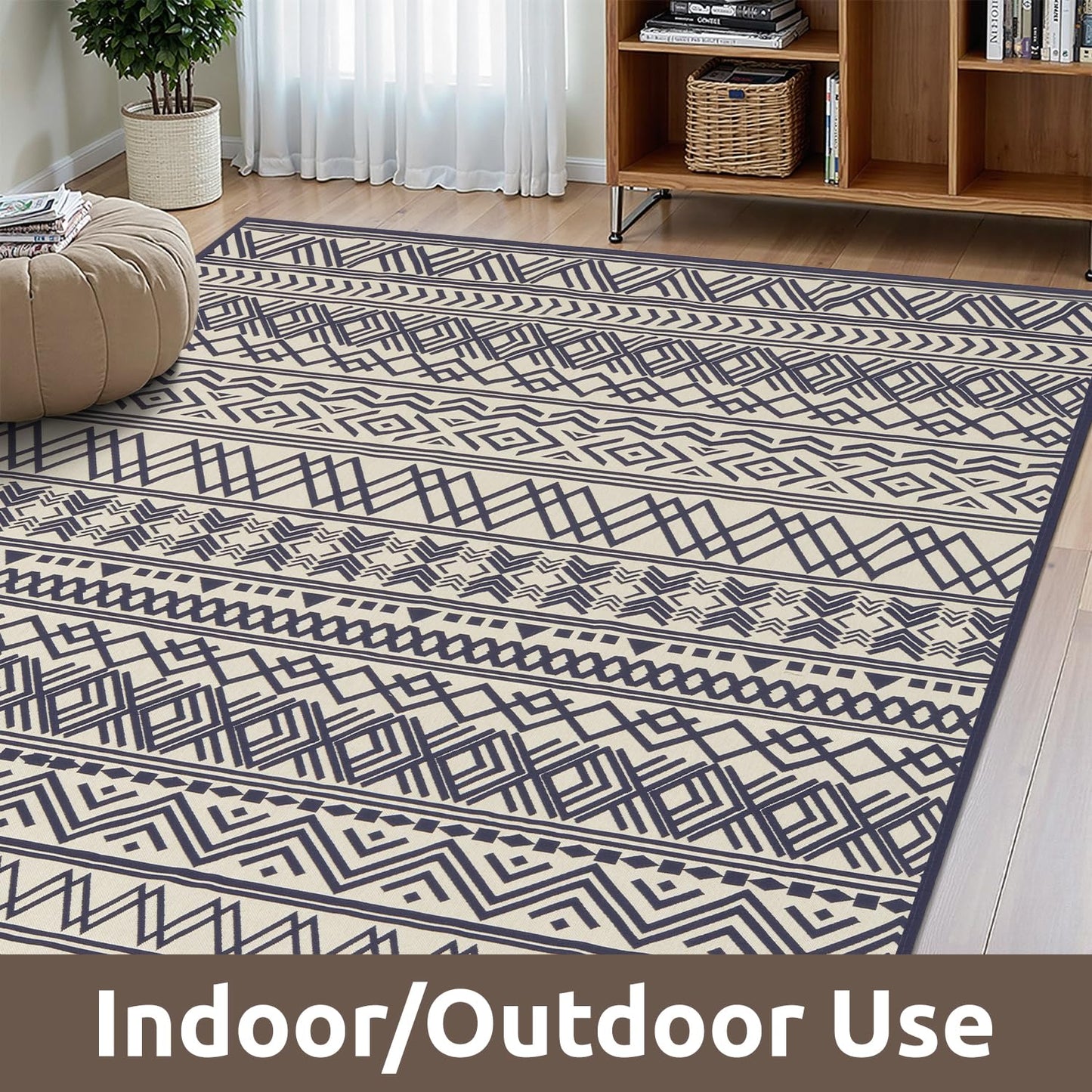 4x6 Outdoor Rug Braided Indoor Outdoor Rugs Carpet Non Slip Outdoor Patio Rug with Rubber Particles Backing, Boho Outdoor Area Rug for Patio Deck Front Porch Balcony Backyard Living Room, Navy