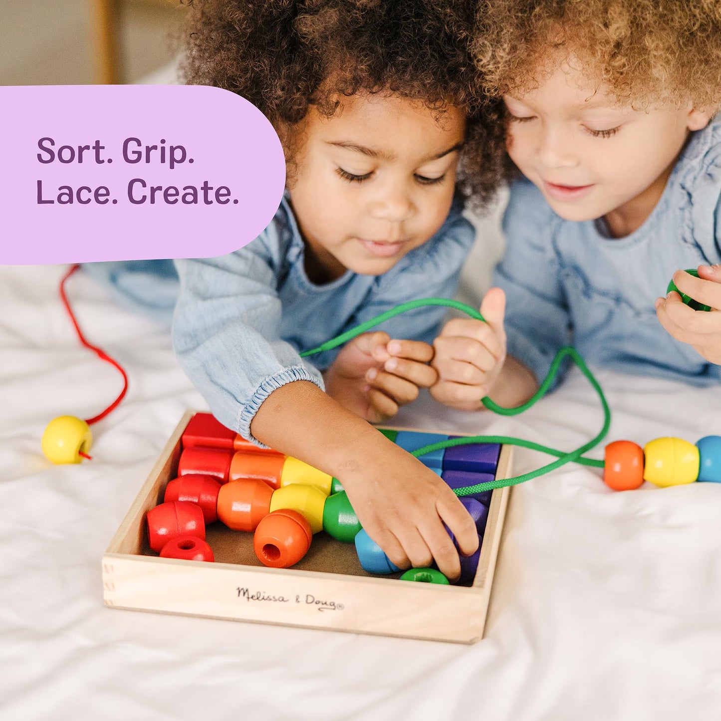 Melissa & Doug Primary Lacing Beads - Educational Toy with 30 Wooden Beads and 2 LacesFor Toddlers, Fine Motor Skills Lacing Toys for Toddlers and Kids Ages 3+
