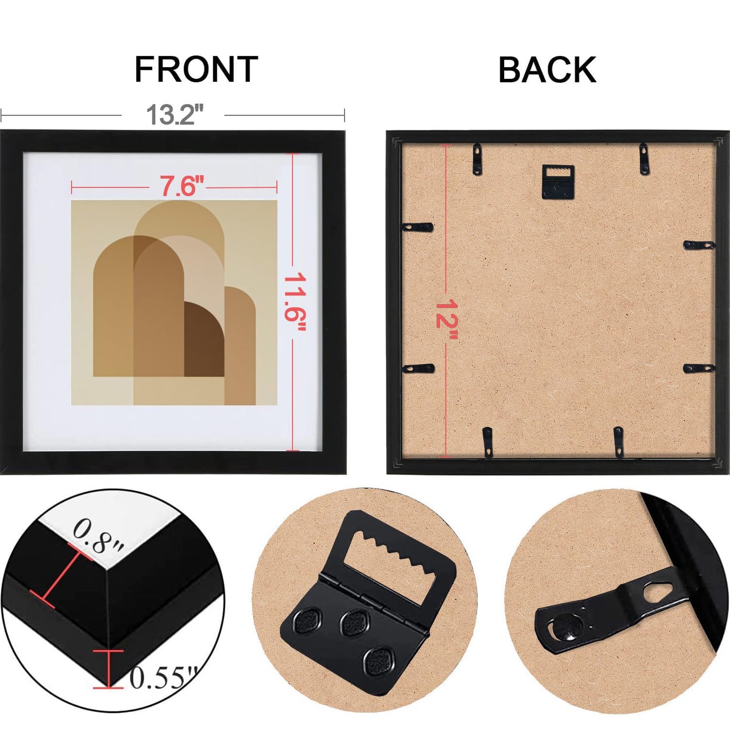 HEART ART 12x12 Black Picture Frame Set of 9, Display Pictures 8x8 with Mat or 12 x 12 without Mat, Multi Collage Gallery Square Photo Frames for Wall…