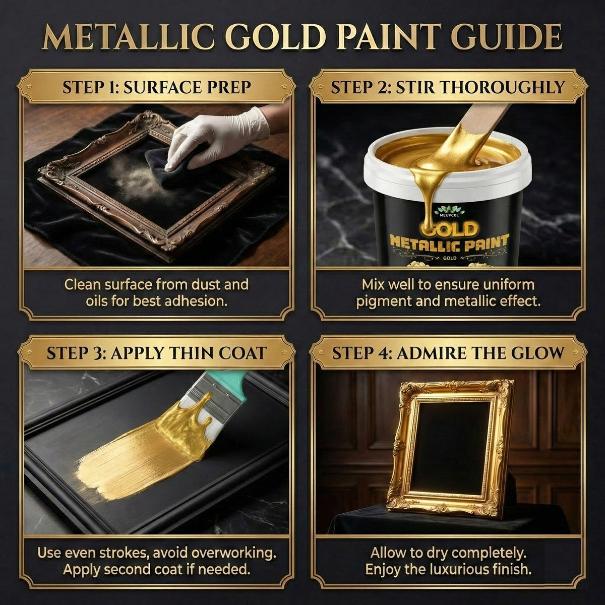 Meuvcol Gold Paint, 35 Floz Metallic Liquid Gold Leaf Paint - Non Toxic Shiny Acrylic Coating for Metal, Wood, Furniture, Clay, DIY Crafts, Artwork & Home Décor