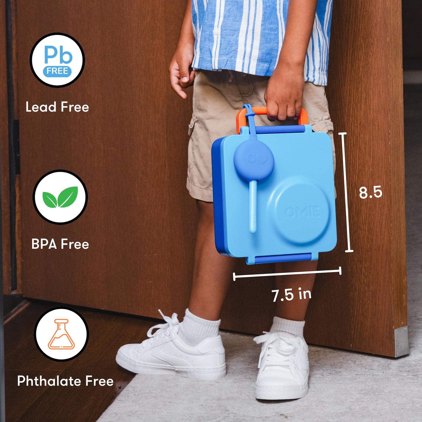 Omie OmieBox Bento Box for Kids - Insulated Lunch Box with Leak Proof Food Jar - 3 Compartments, 2 Temperature Zones (Blue Sky)