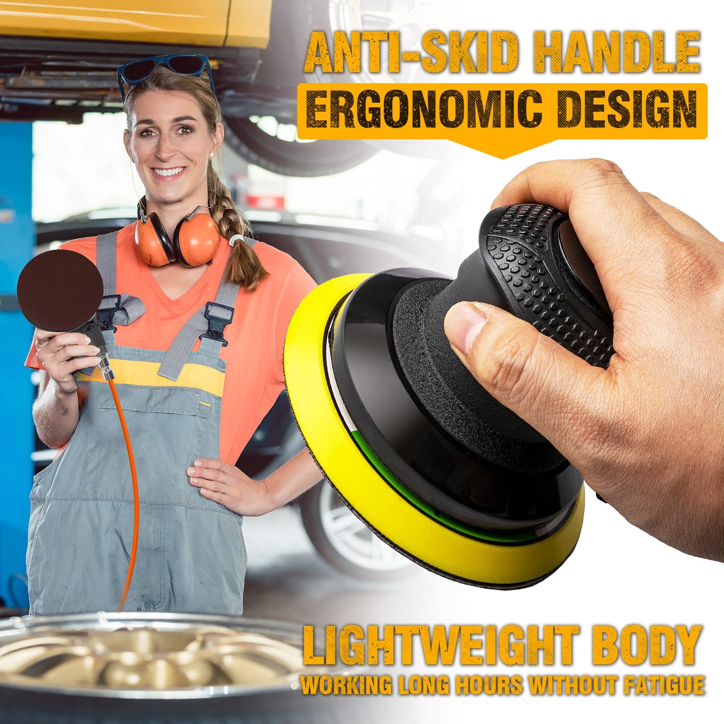 Autolcok 6 Inches Air Random Orbital Sander, Pneumatic Palm Car Sanders for Wood Polisher Metal,and Auto Body Work, Da Sanders, Dual-Action Sander