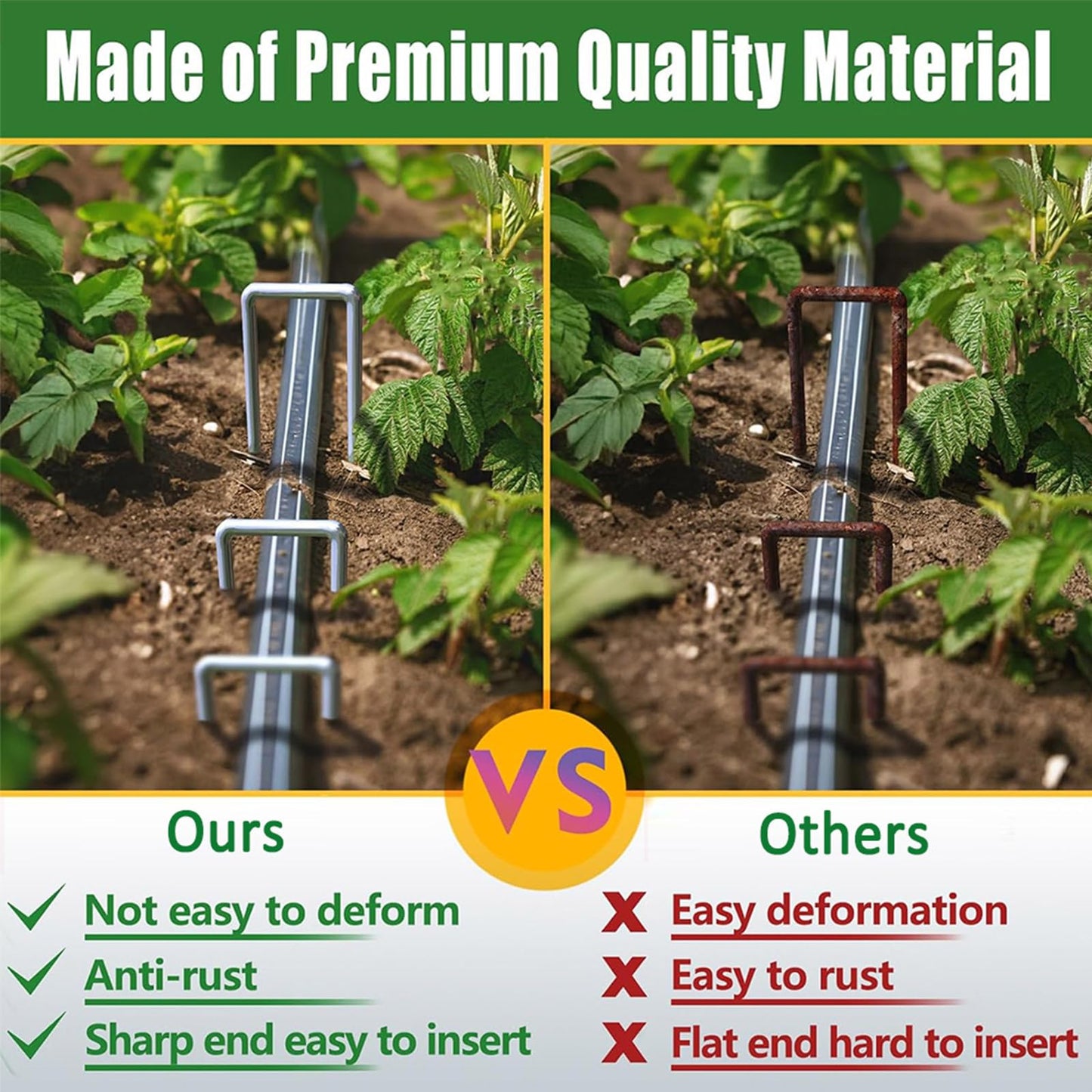 200 Pack Landscape Staples 6 Inch Heavy Duty Garden Stakes Galvanized Garden Staples Pins, Anti-Rust Ground Stakes for Weed Barrier, Irrigation Tubing, Yard Lawn, Landscape Fabric