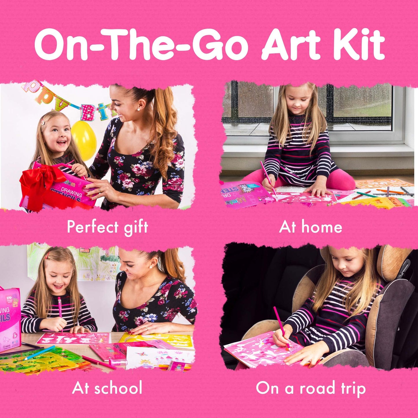 Mimtom Drawing Stencils Set for Kids and Girls | 51 PC Arts and Crafts Stencil Kit with Over 270 Shapes to Unleash Your Child's Creative Mind | Kid-Safe Educational Activity Toy for Ages 4 & Up