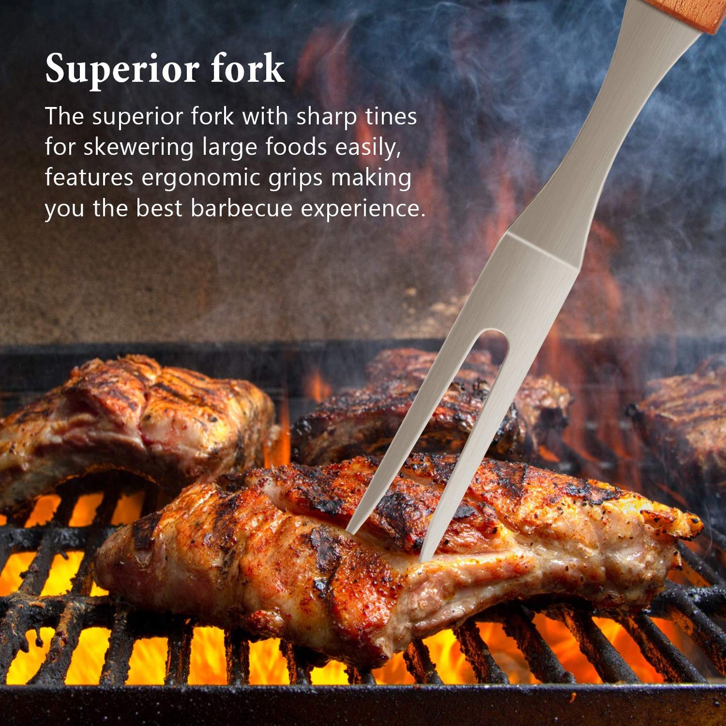 IMAGE 4 PCS Stainless Steel BBQ Grill Tool Set, Multifunctional Spatula, Barbecue Tong,Basting Brush,Meat Fork Durable in Use Grilling Kit for Cooking, Backyard Barbecue & Outdoor Camping
