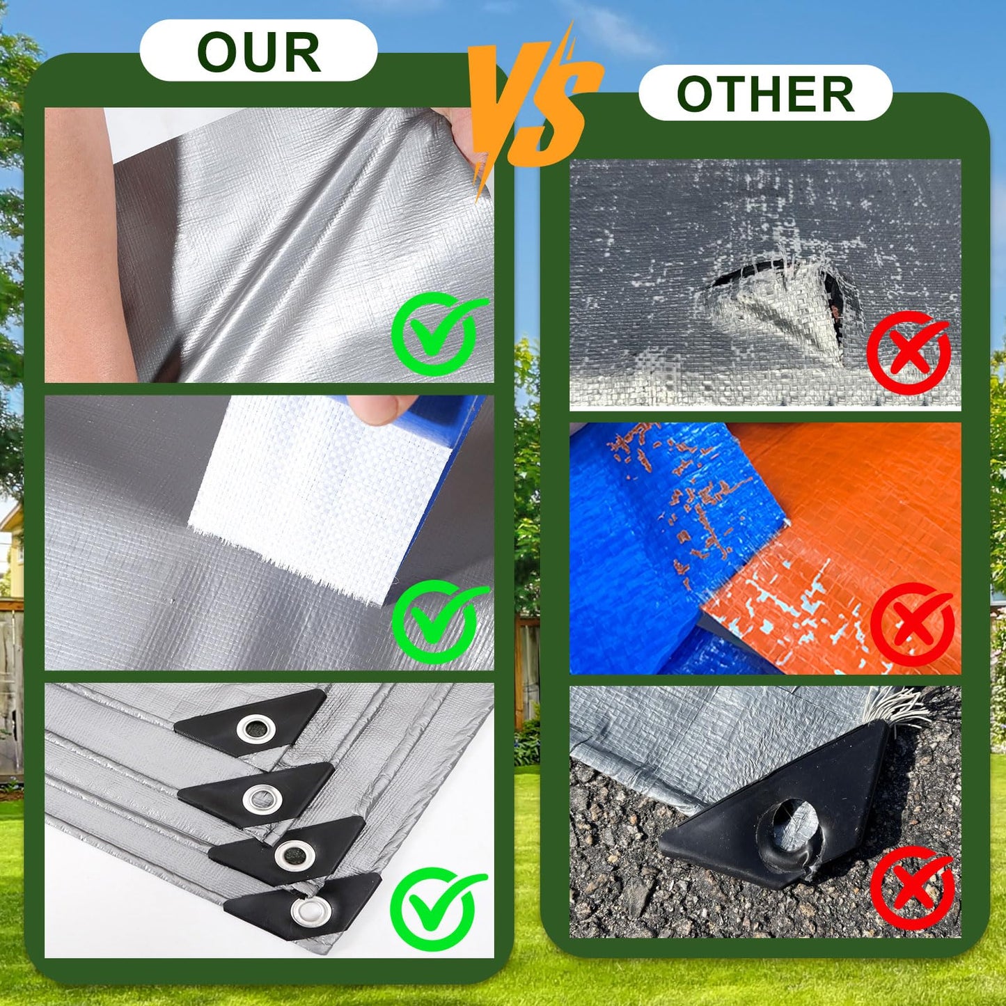 Tarps Heavy Duty Waterproof 16 Mil,Multipurpose Protective Cover Silver Poly Tarp,Rip and Tear Proof Tarpaulin with Grommets and Reinforced Edges,Thick UV Resistant