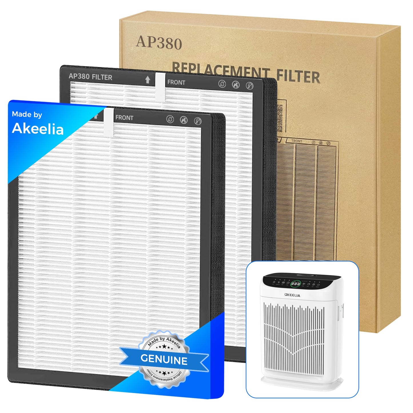Air Purifier Replacement Filter for Akeelia AP380 Air Purifier, 3-in-1 H13 True High-Efficiency Activated Carbon Filter, 2-Pack