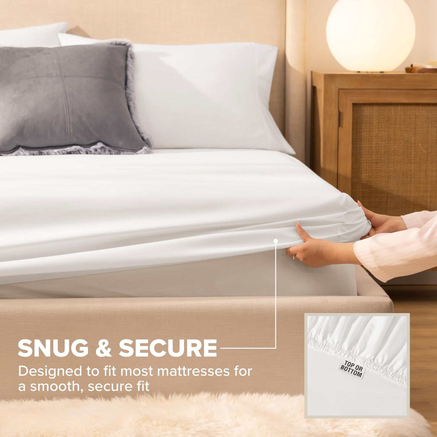 UGG Hedi Queen Sheet Set 4-Piece Luxury Cooling Sheets Deep Pockets Premium Bedding with 2 Pillow Shams Hypoallergenic Machine Washable Soft Lightweight Bed Set for Bedroom, Queen, White