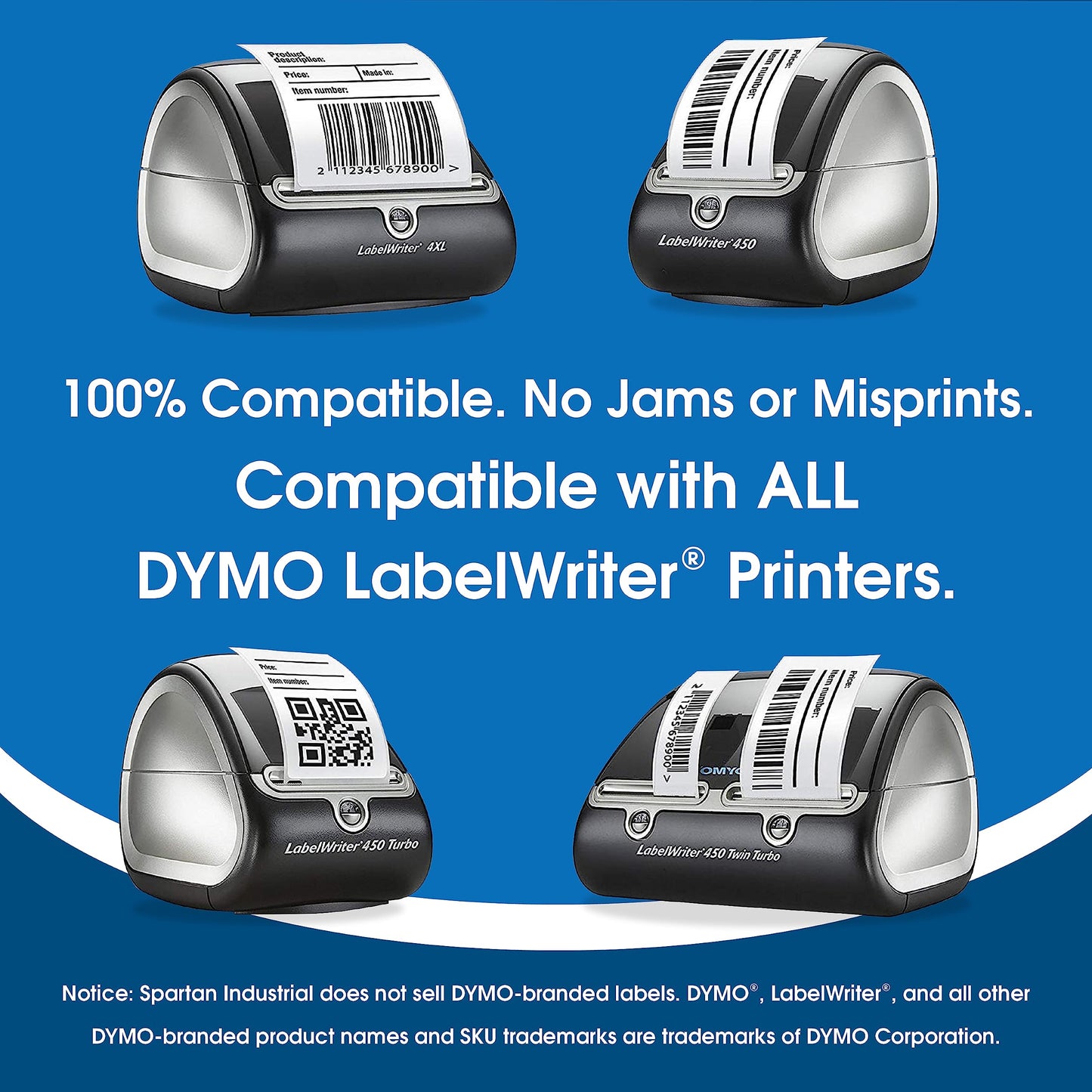 Spartan Industrial - 2-1/4" X 4" Replacement for DYMO 30857 (10 Rolls/2500 Labels) Direct Thermal Name Tag Badge Labels - Compatible with LabelWriter 450, 450 Turbo, 4XL Printers (NOT 550, 5XL)