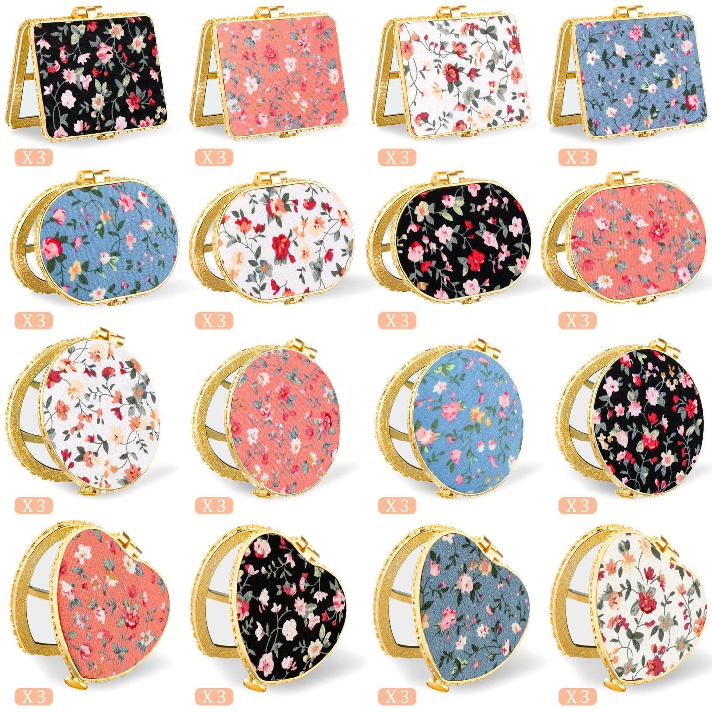 Remerry 48 Pieces Compact Mirror for Purse Small Flower Pocket Mirror Portable Floral Retro Folding Tea Party Favors Makeup Travel for Women Mother (Stylish Style)