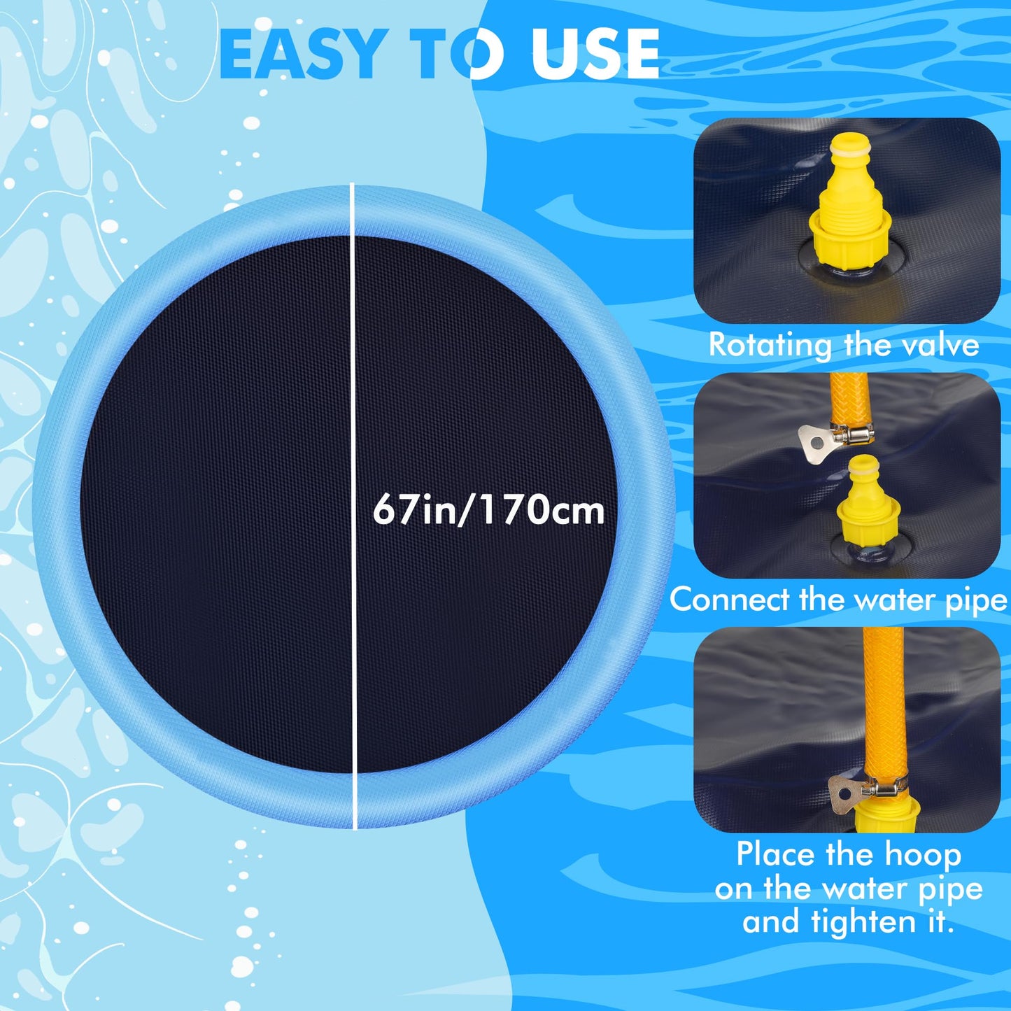 YAUNGEL Splash Pad for Dogs, 67in Non-Slip Splash Pad 0.55mm Thickened Durable and Foldable Dog Pool Inflatable Summer Outdoor Water Play Mat Toys for Dogs