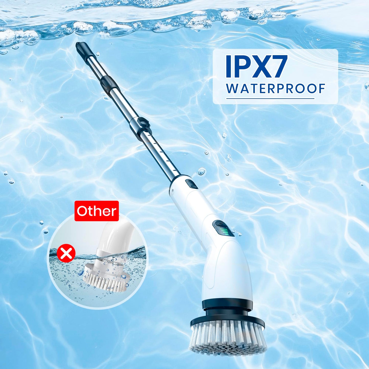 Keimi Electric Spin Scrubber, New Full-Body IPX7 Waterproof Cordless Bathroom Scrubber with 8 Replaceable Heads, Upgraded Extension Handle, Shower Cleaning Brush for Bathtub, Tile, Floor, Black