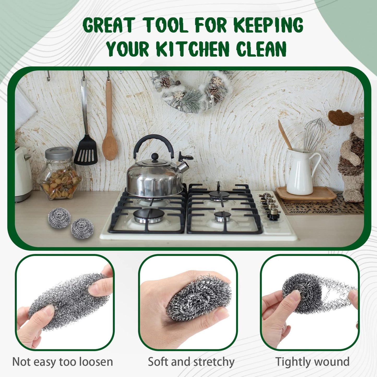 Yinkin 100 Pieces Stainless Steel Scrubber Bulk Steel Wool Scrubber Metal Sponge Wire Scouring Pad Heavy Duty Clean Dish Pot Pan and Oven for Kitchen, Bathrooms, and More