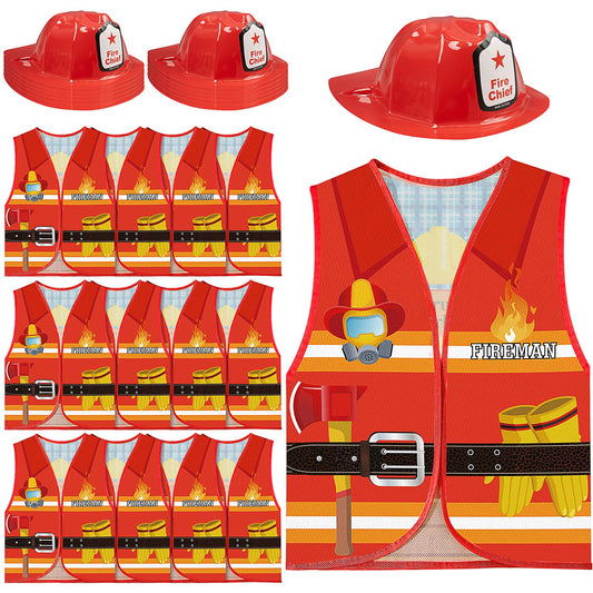 24 Pcs Fireman Costume Set for Kids, Fireman Role Play Party Supplies for Kid Birthday Halloween Role Play Party Dress