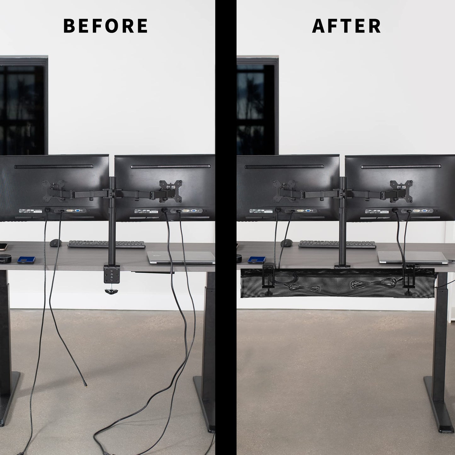VIVO Mesh 91 cm Clamp-on Under Desk Cable Net, Workstation Wire Organizer, Cable Management for Home and Office, Black, DESK-AC36MH