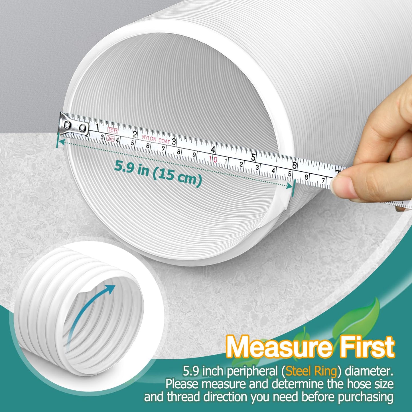 Air Conditioner Exhaust Vent Hose - 5.9 inch Diameter, 80" Length, Universal Clockwise Thread Air Vent Compatible with Whynter, Frigidaire, LG, Delonghi Toshiba, Delonghi, JHS