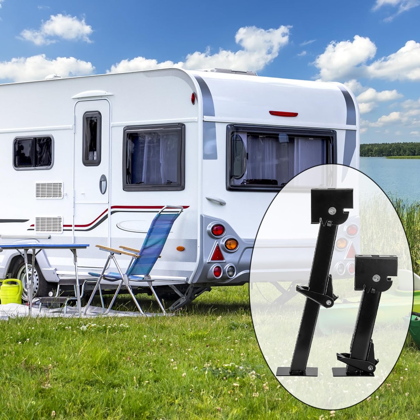 Yesland 2 Pack Trailer Stabilizer Jacks, Telescoping RV Camper Accessories with Adjustment Jack Rod Handle for Travel 450kg(1000 Lbs) Capacity Each, 11.4"-18"