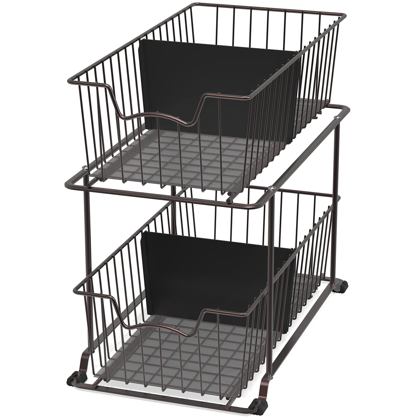 Simple Houseware 2 Tier Pull Out Cabinet Wire Basket Drawer Organizer for Under Sink, Kitchen, and Bathroom, Brown
