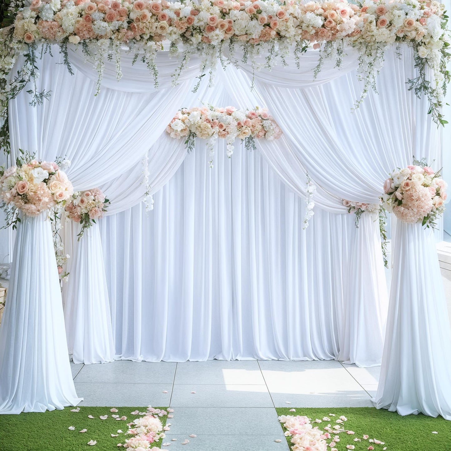 6 Panels White Backdrop Curtain for Parties Wedding Wrinkle Free White Photo Curtains Backdrop Drapes Fabric Decoration for Baby Shower 30ft(W) x 10ft(H)
