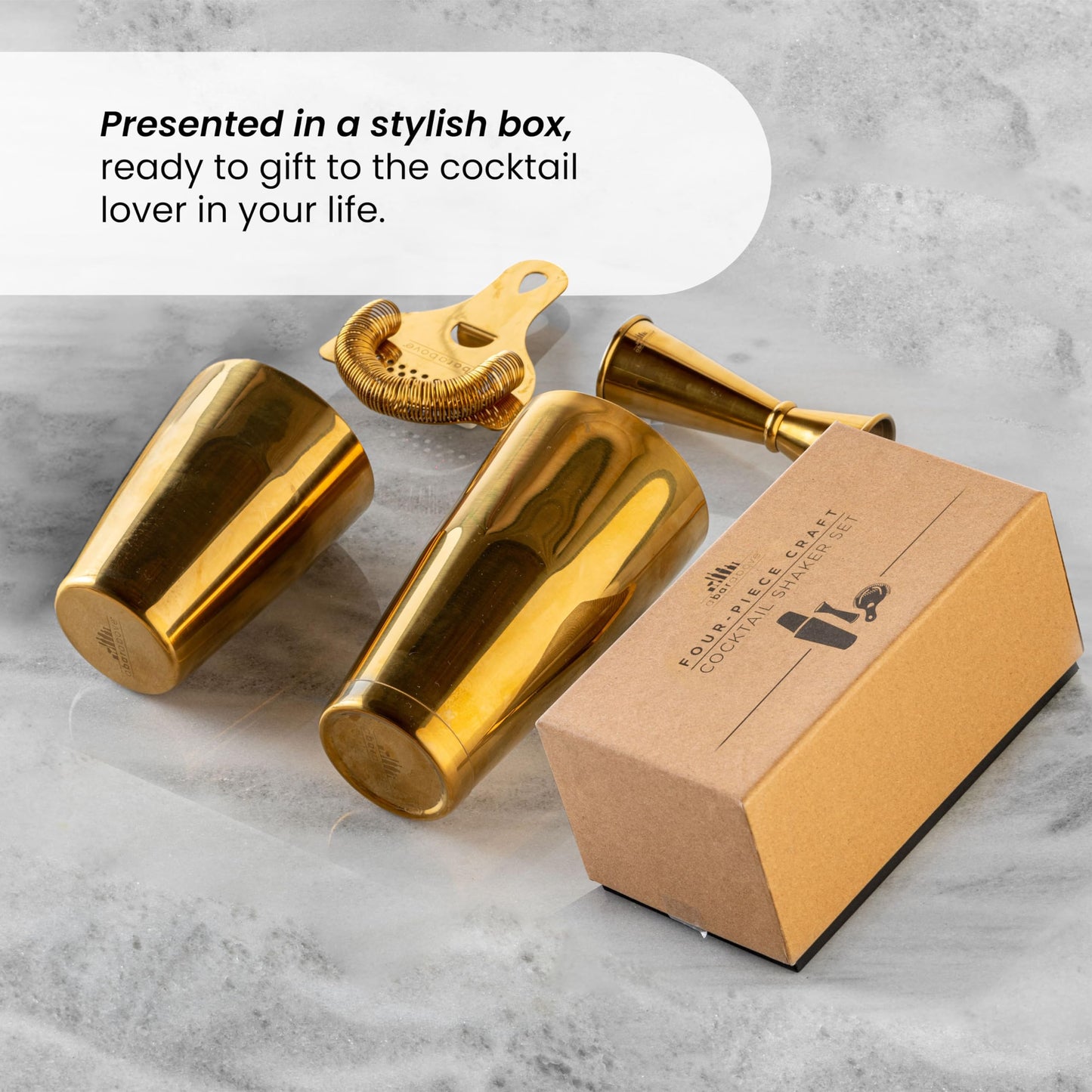 Boston Shaker Set: Professional Two-Piece Stainless Steel Cocktail Shaker Set with Hawthorne Strainer and Japanese Jigger