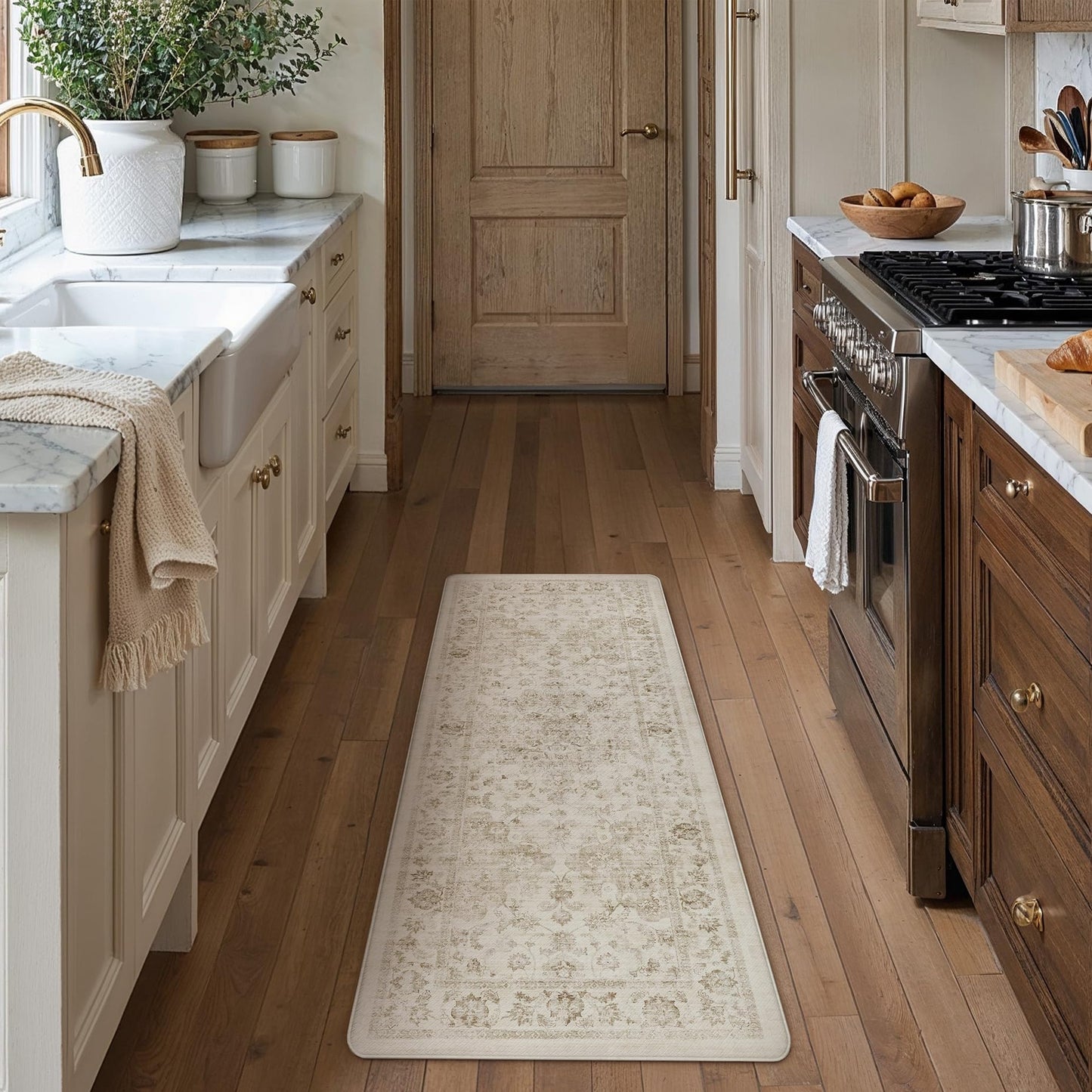 WondRg Kitchen Mats for Floor Set of 2 Anti Fatigue Waterproof Kitchen Rug Beige Neutral Washable Non-Slip Kitchen Mats Comfort Standing Mat Cushioned for Sink Laundry Office 17.3"×47"+17.3"×30"