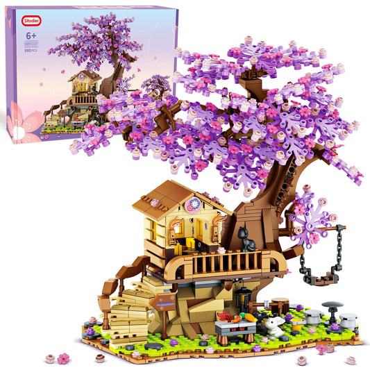 Cherry Blossom Tree House Building Toy, 880pcs Cherry Blossom Bonsai Building Set with LED Light for Girls Aged 6-14, Flowers House Construction Set for Kids 6 7 8 9 10 11 12+