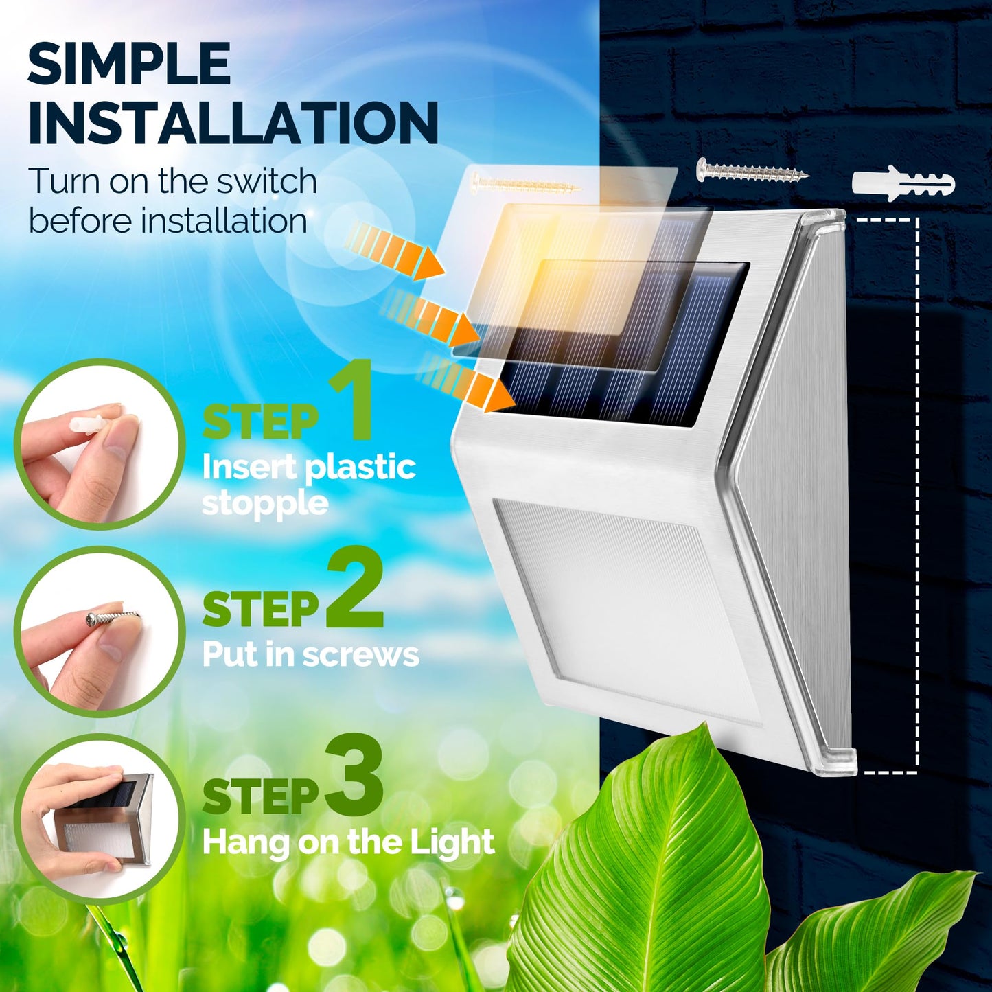 COOZAMING Solar Deck Lights, Solar Fence Lights Outdoor Waterproof Light 3 LED Stainless Steel Led Stair Light for Deck, Step, Stair, Pathway, Walkway, Garden (Cold White 12 Pack)