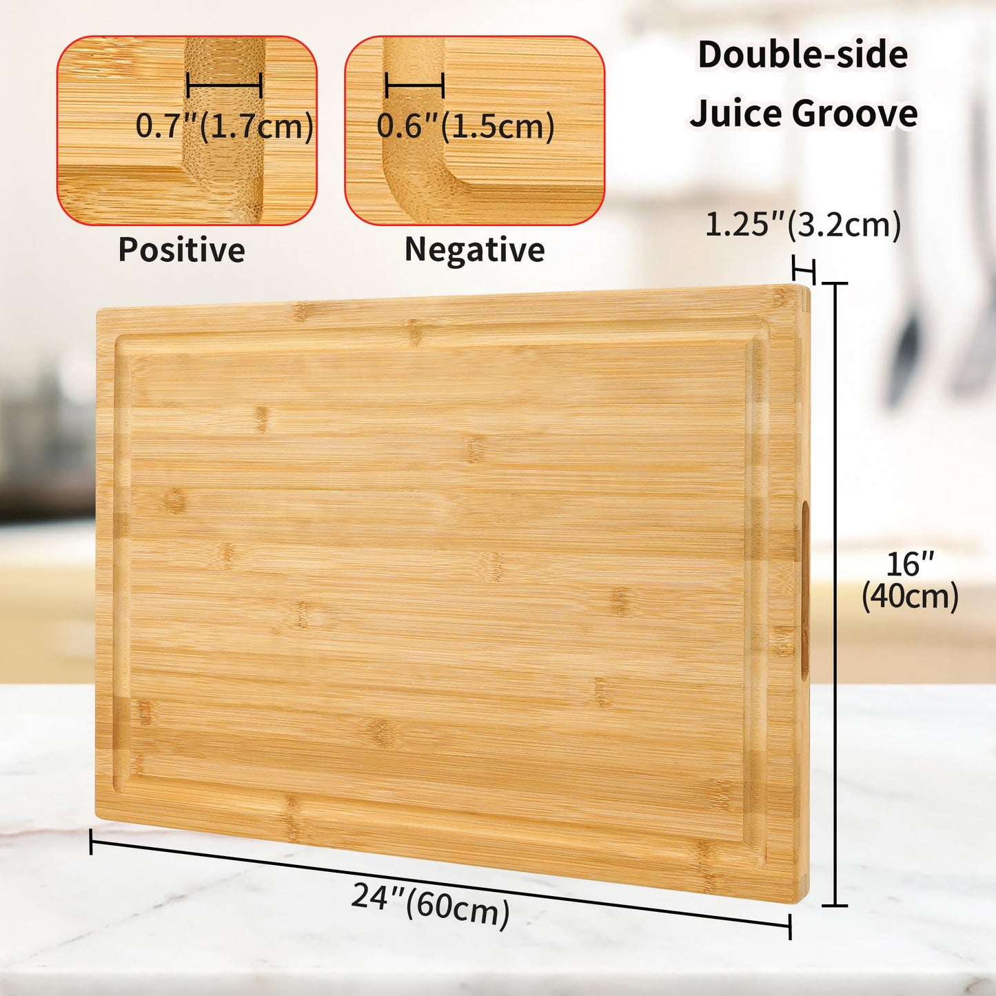 Utoplike Extra Large XXXL Bamboo Cutting Board 24'' x16''(60cm x 40cm), Largest Wooden Butcher Block for Turkey, Meat, Vegetables, BBQ, Chopping Board with Handle and Juice Groove