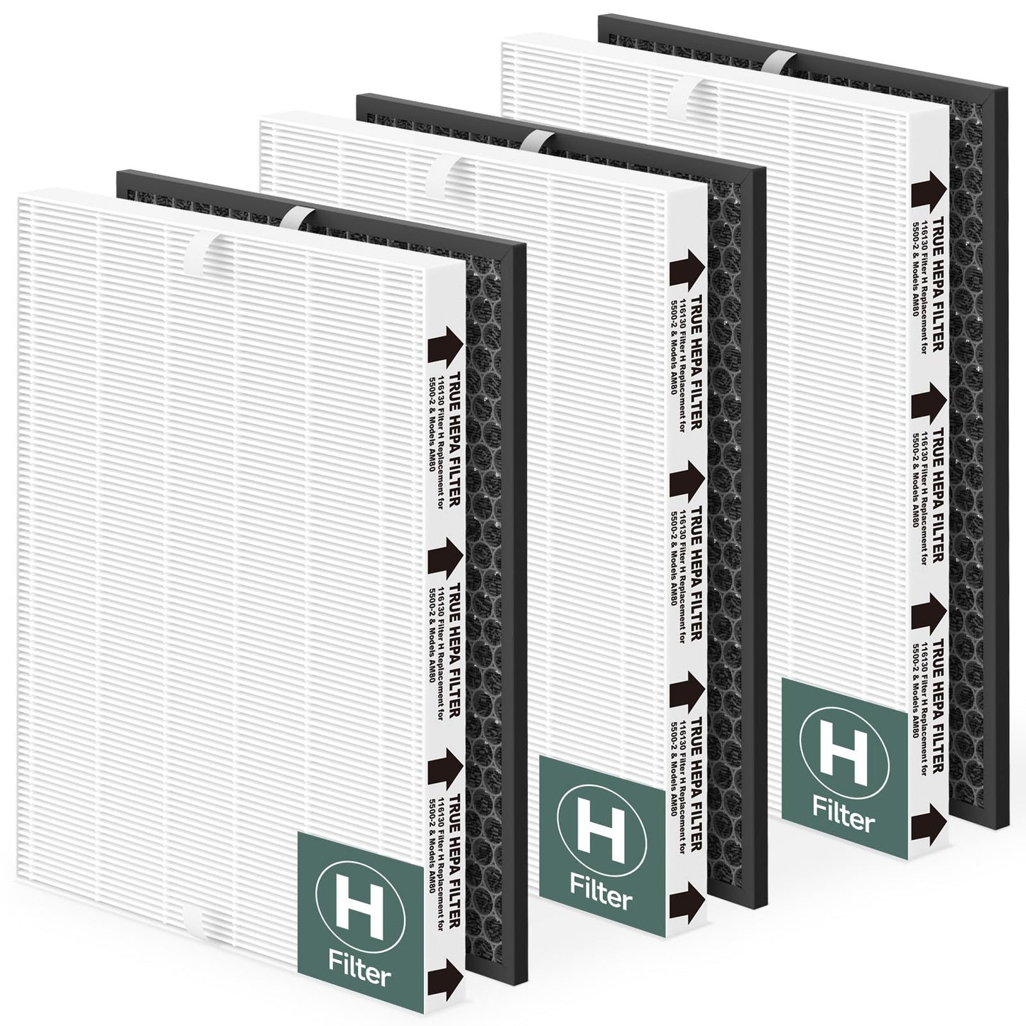 SAKEGDY 3 Sets 116130 Replacement Filter H Compatible with Winix 5500-2 Air Purifier and Model AM80, Includes 3 True HEPA Filters + 3 Activated Carbon Filters, Compare to Part# 116130