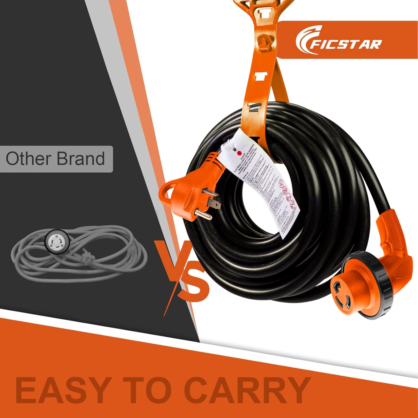 Ficstar 30 Amp RV Extension Cord 10 ft Heavy Duty Generator Extension Cord with LED Power Indicator,30 AMP Female 90° Twist Lock Adapter with Reverse Polarity Lamp,NEMA TT-30P to L5-30R,120V/125V