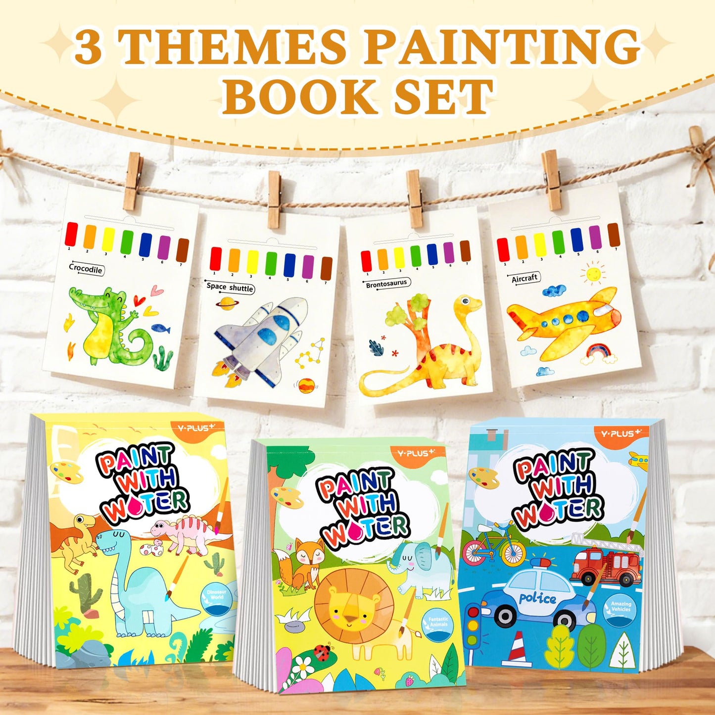 YPLUS Paint with Water Books for Toddler Activities, Watercolor Painting Paper for Kids Ages 3-8, Travel Toys Art Craft Gift for Drawing with Brush - 3 Themes
